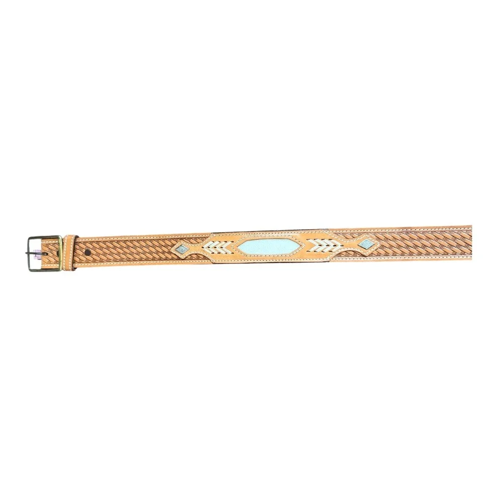 Tex Tan Western CowBasketweave Belt Mens 40 Brown Laced Leather USA Vintage‎